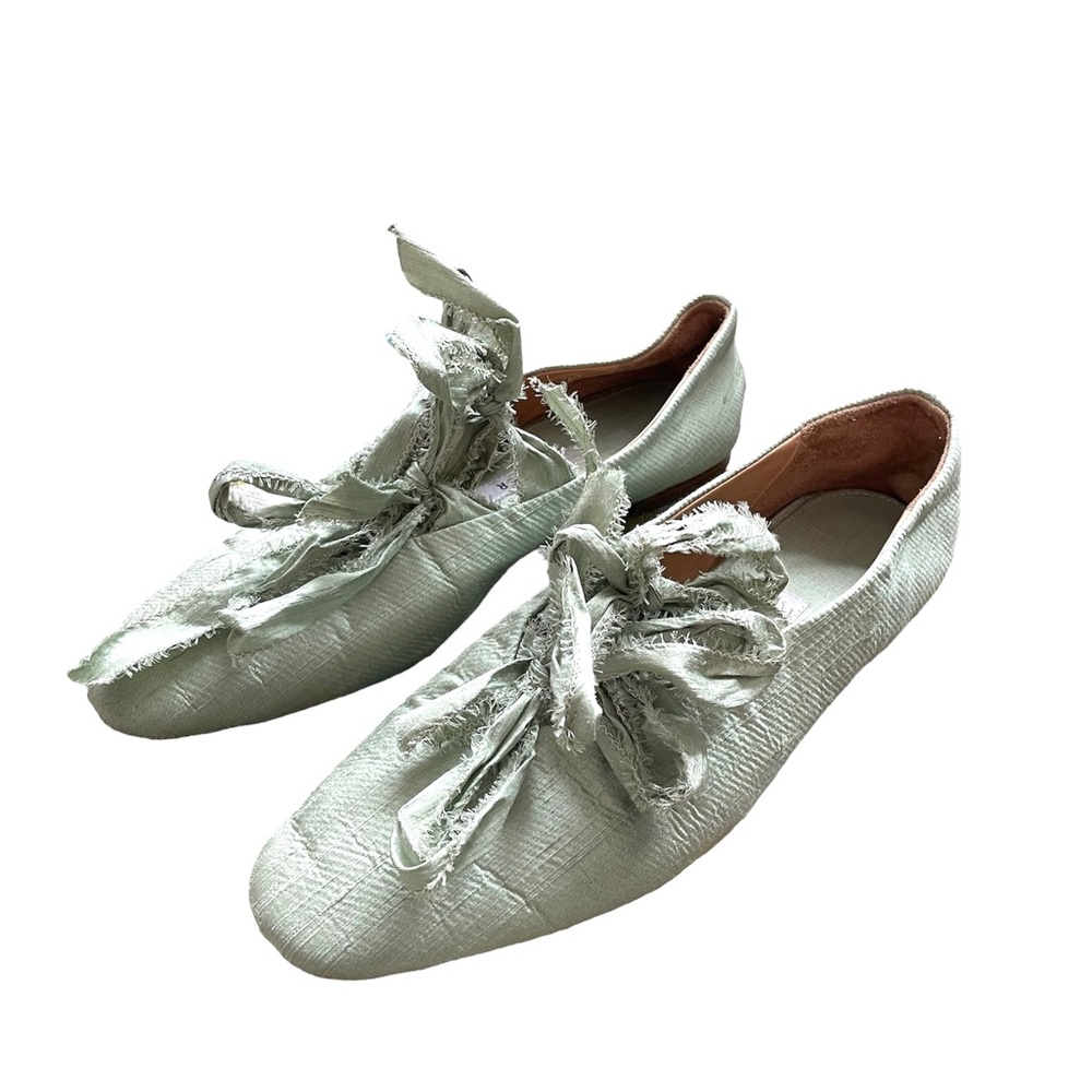 Sleeper Mille-feuille Silk Flats Mint Green